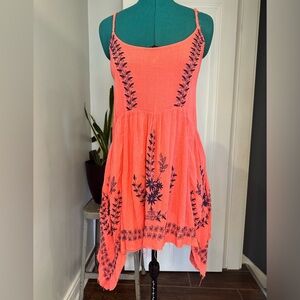 FREE PEOPLE XS Meadows of Medallion Slip Dress coral embroidered